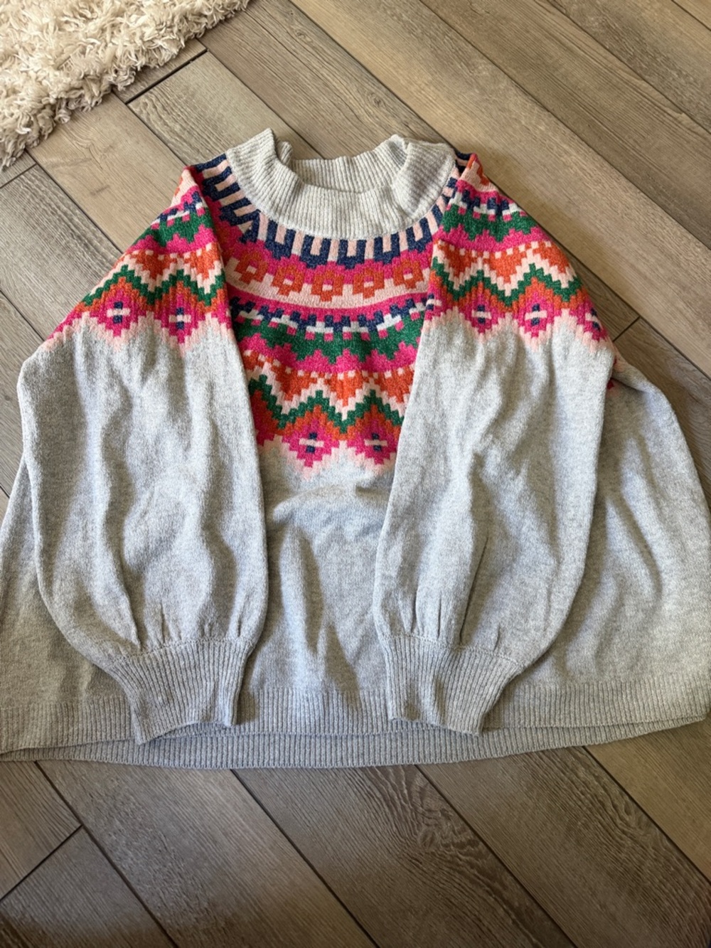 Maurices Light Gray Sweater with Bright Fair Isle Yoke